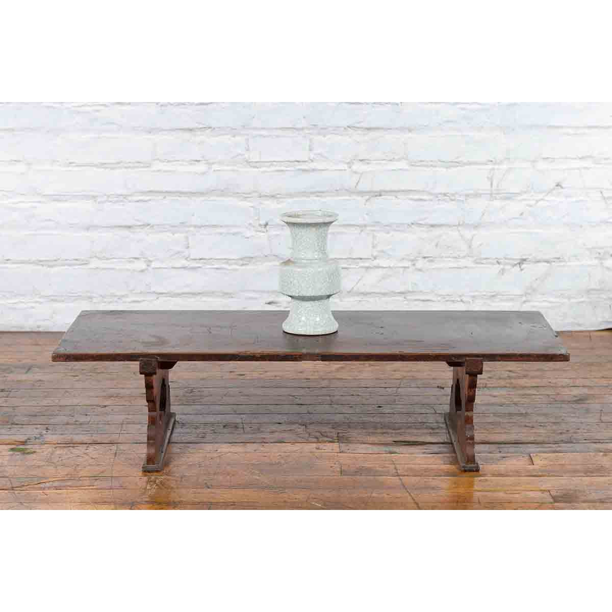 Japanese Low Table or Bench with Carved Cutout Legs-4. Asian & Chinese Furniture, Art, Antiques, Vintage Home Décor for sale at FEA Home