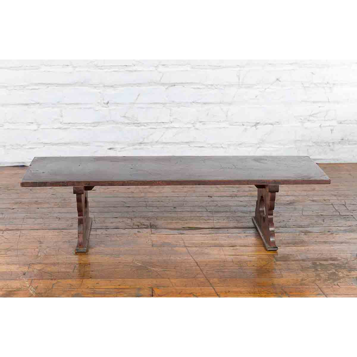 Japanese Low Table or Bench with Carved Cutout Legs-8. Asian & Chinese Furniture, Art, Antiques, Vintage Home Décor for sale at FEA Home