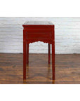 Chinese Vintage Red Lacquer Console Table with Drawers and Carved Spandrels-16. Asian & Chinese Furniture, Art, Antiques, Vintage Home Décor for sale at FEA Home