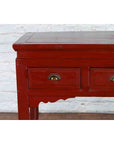 Chinese Vintage Red Lacquer Console Table with Drawers and Carved Spandrels-6. Asian & Chinese Furniture, Art, Antiques, Vintage Home Décor for sale at FEA Home