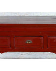 Chinese Vintage Red Lacquer Console Table with Drawers and Carved Spandrels-8. Asian & Chinese Furniture, Art, Antiques, Vintage Home Décor for sale at FEA Home