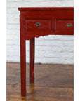 Chinese Vintage Red Lacquer Console Table with Drawers and Carved Spandrels-9. Asian & Chinese Furniture, Art, Antiques, Vintage Home Décor for sale at FEA Home
