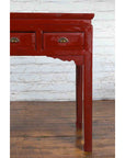 Chinese Vintage Red Lacquer Console Table with Drawers and Carved Spandrels-10. Asian & Chinese Furniture, Art, Antiques, Vintage Home Décor for sale at FEA Home