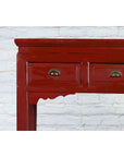 Chinese Vintage Red Lacquer Console Table with Drawers and Carved Spandrels-11. Asian & Chinese Furniture, Art, Antiques, Vintage Home Décor for sale at FEA Home