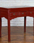 Chinese Vintage Red Lacquer Console Table with Drawers and Carved Spandrels-4. Asian & Chinese Furniture, Art, Antiques, Vintage Home Décor for sale at FEA Home