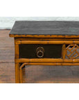 Chinese Vintage Black Lacquered Elmwood and Bamboo Side Table with Fretwork-13. Asian & Chinese Furniture, Art, Antiques, Vintage Home Décor for sale at FEA Home