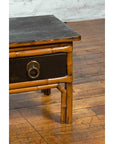 Chinese Vintage Black Lacquered Elmwood and Bamboo Side Table with Fretwork-5. Asian & Chinese Furniture, Art, Antiques, Vintage Home Décor for sale at FEA Home