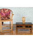 Chinese Vintage Black Lacquered Elmwood and Bamboo Side Table with Fretwork-3. Asian & Chinese Furniture, Art, Antiques, Vintage Home Décor for sale at FEA Home