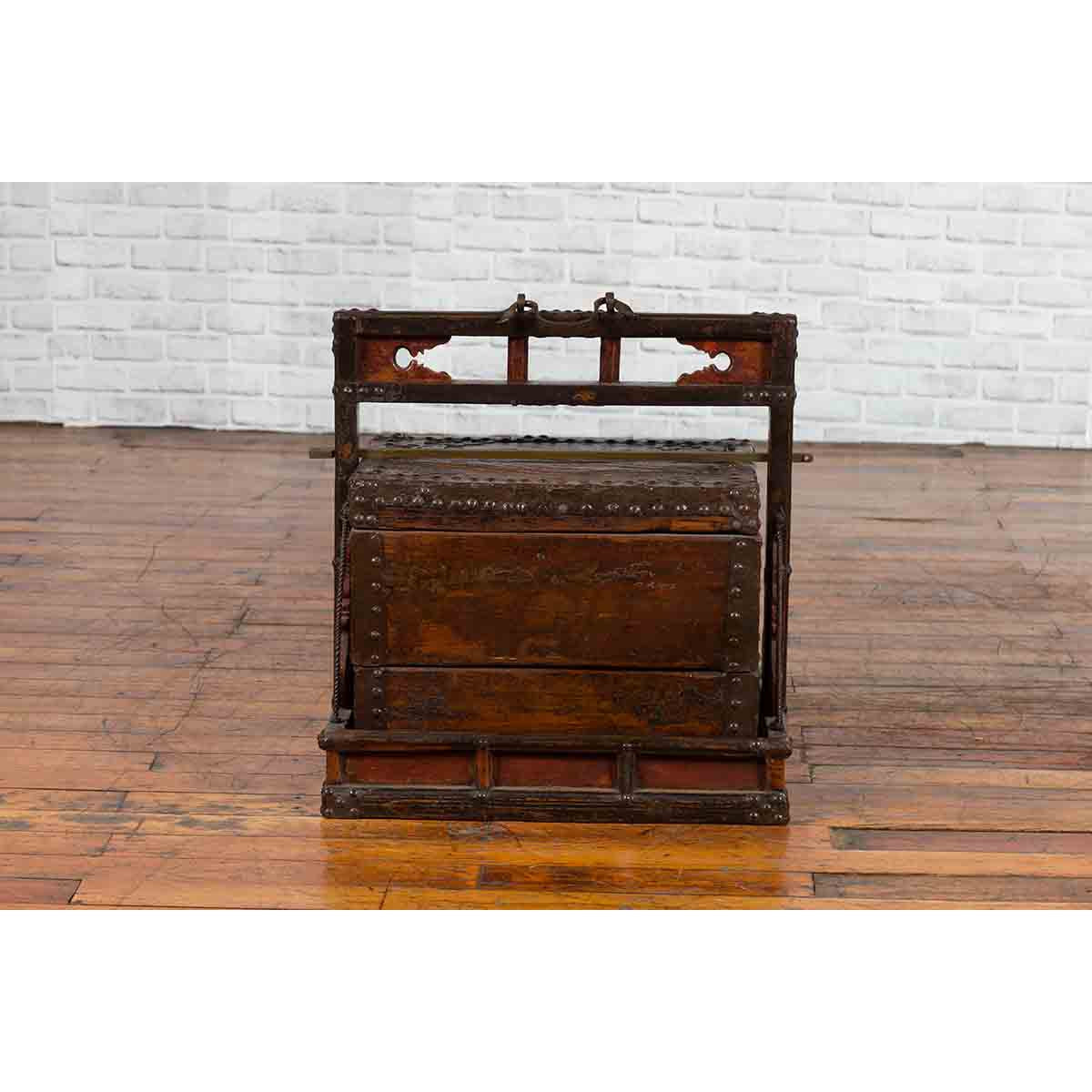 Chinese Qing Dynasty Tiered Wedding Box with Nailheads and Dark Patina-3. Asian & Chinese Furniture, Art, Antiques, Vintage Home Décor for sale at FEA Home