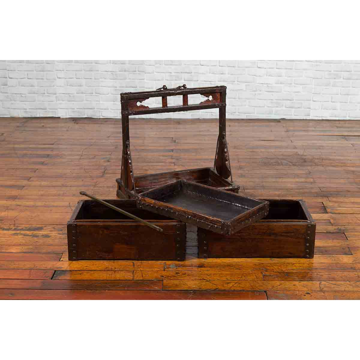 Chinese Qing Dynasty Tiered Wedding Box with Nailheads and Dark Patina-4. Asian & Chinese Furniture, Art, Antiques, Vintage Home Décor for sale at FEA Home