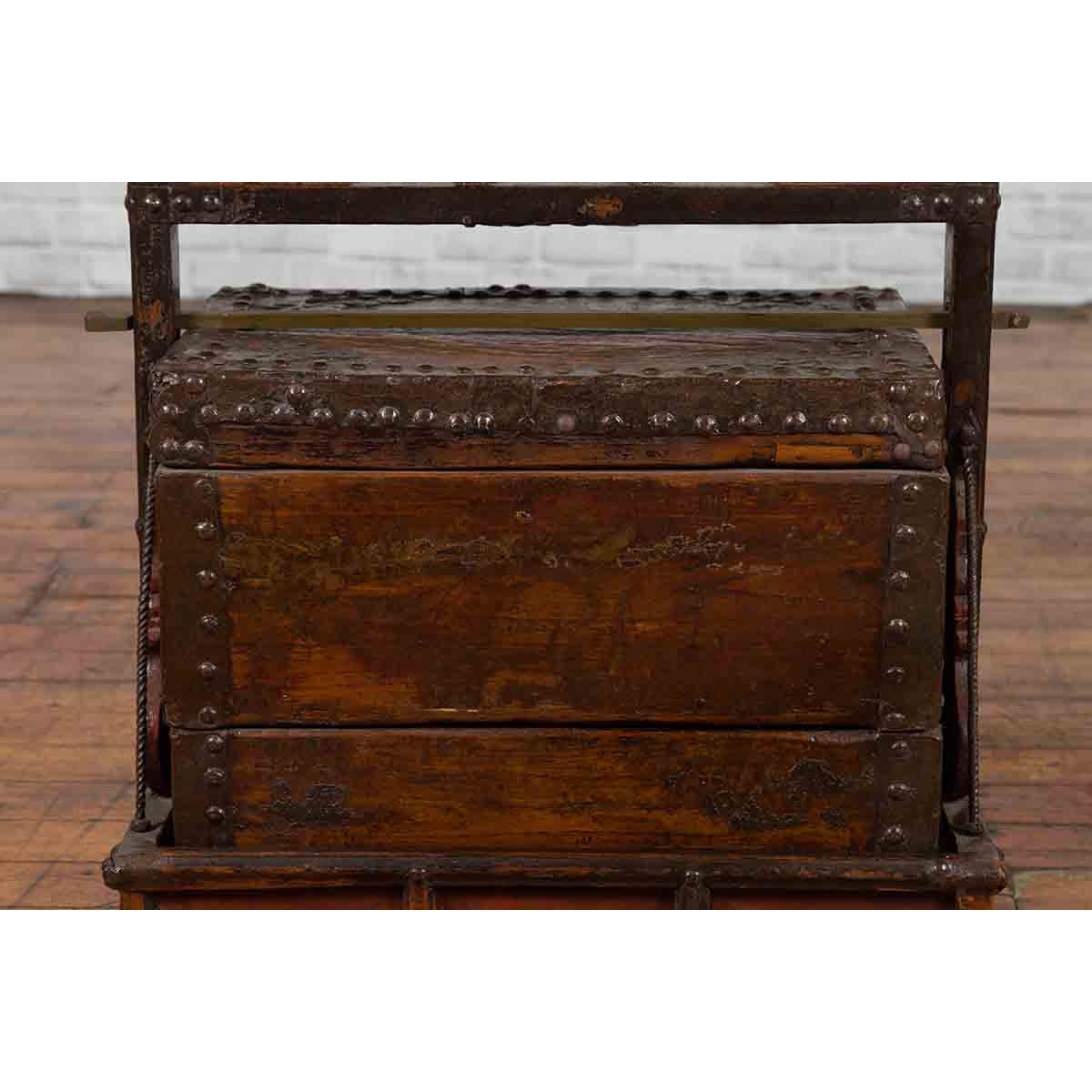 Chinese Qing Dynasty Tiered Wedding Box with Nailheads and Dark Patina-6. Asian & Chinese Furniture, Art, Antiques, Vintage Home Décor for sale at FEA Home