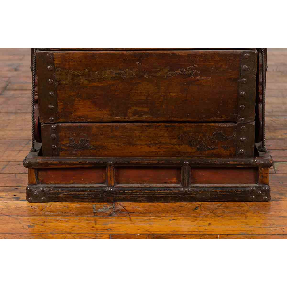 Chinese Qing Dynasty Tiered Wedding Box with Nailheads and Dark Patina-7. Asian & Chinese Furniture, Art, Antiques, Vintage Home Décor for sale at FEA Home