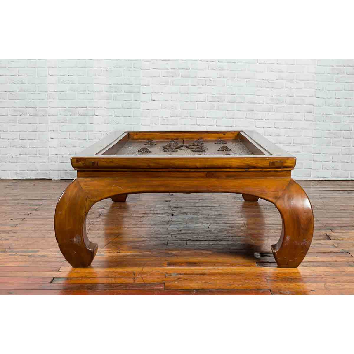 18th or 19th Century Elm Doors with Iron Hardware Made into a Ming Coffee Table-7. Asian & Chinese Furniture, Art, Antiques, Vintage Home Décor for sale at FEA Home