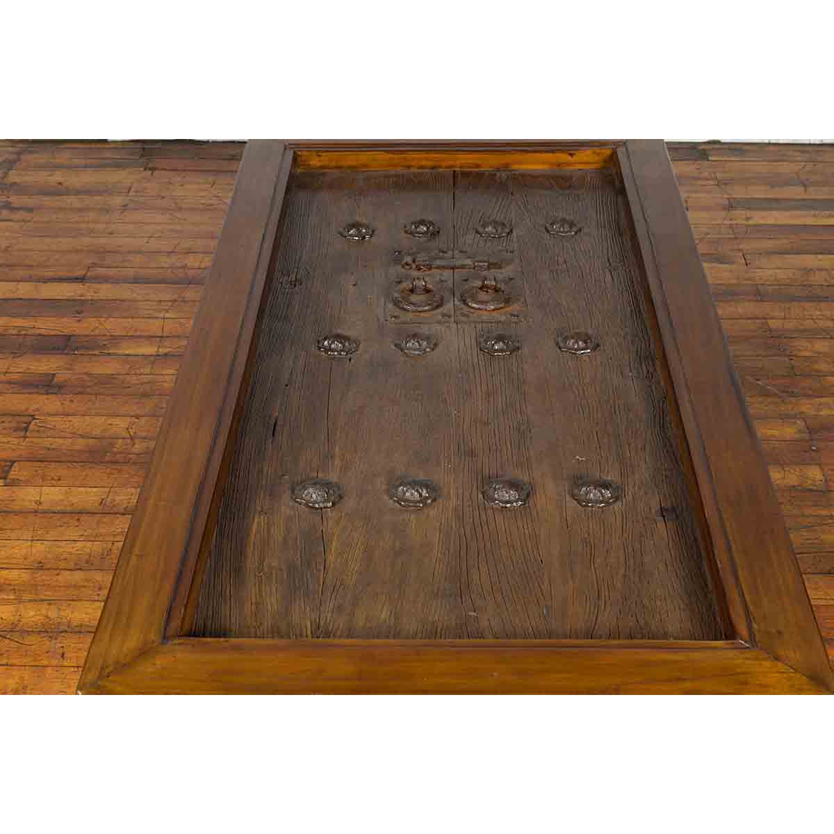 18th or 19th Century Elm Doors with Iron Hardware Made into a Ming Coffee Table-8. Asian & Chinese Furniture, Art, Antiques, Vintage Home Décor for sale at FEA Home
