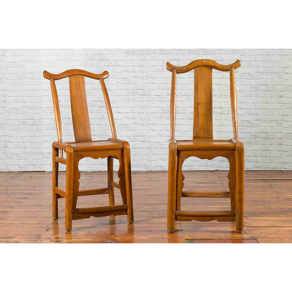 Near Pair of Chinese Qing Dynasty 19th Century Yoke High Back Decorative Chairs-2. Asian & Chinese Furniture, Art, Antiques, Vintage Home Décor for sale at FEA Home