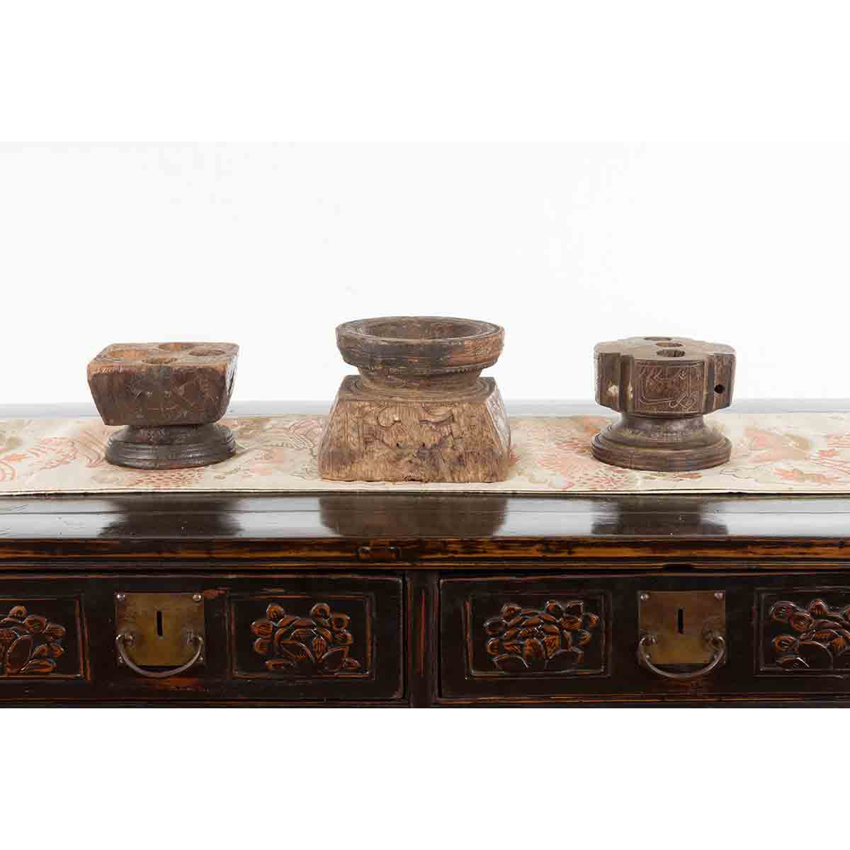 Set of Three Indian 19th Century Seed Planters with Carved Motifs and Patina-2. Asian & Chinese Furniture, Art, Antiques, Vintage Home Décor for sale at FEA Home