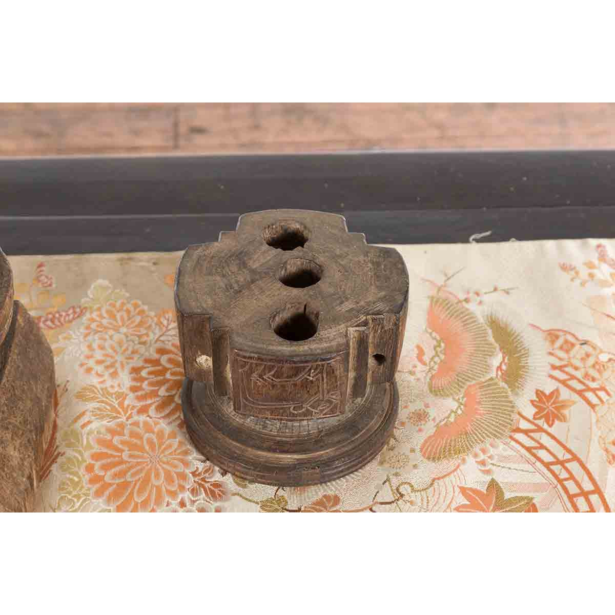 Set of Three Indian 19th Century Seed Planters with Carved Motifs and Patina-9. Asian & Chinese Furniture, Art, Antiques, Vintage Home Décor for sale at FEA Home