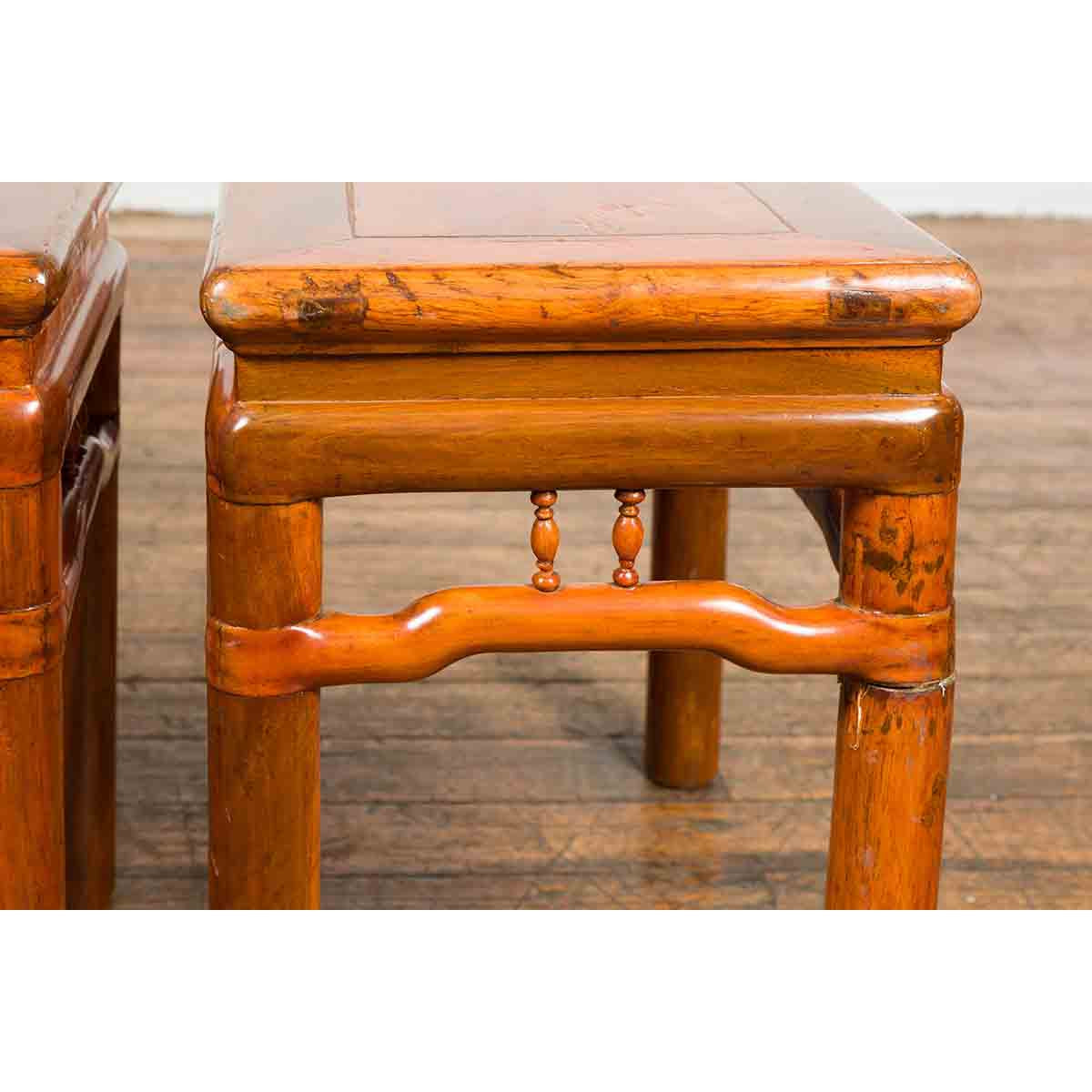Pair of Chinese Qing Dynasty 19th Century Side Tables with Humpback Stretchers-13. Asian & Chinese Furniture, Art, Antiques, Vintage Home Décor for sale at FEA Home