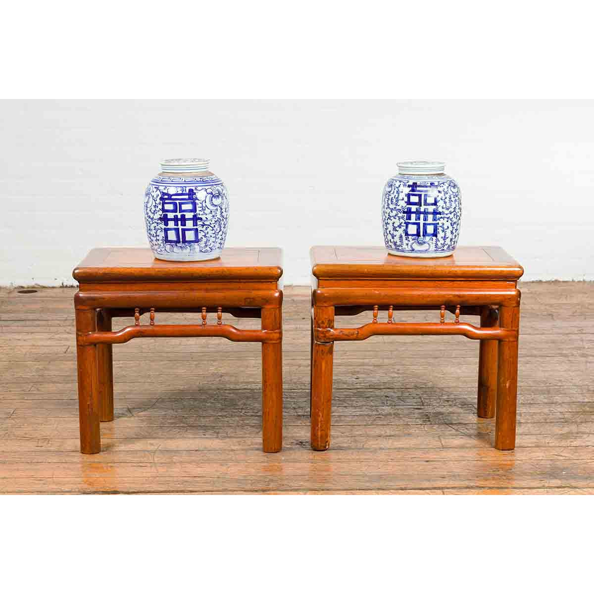 Pair of Chinese Qing Dynasty 19th Century Side Tables with Humpback Stretchers-4. Asian & Chinese Furniture, Art, Antiques, Vintage Home Décor for sale at FEA Home