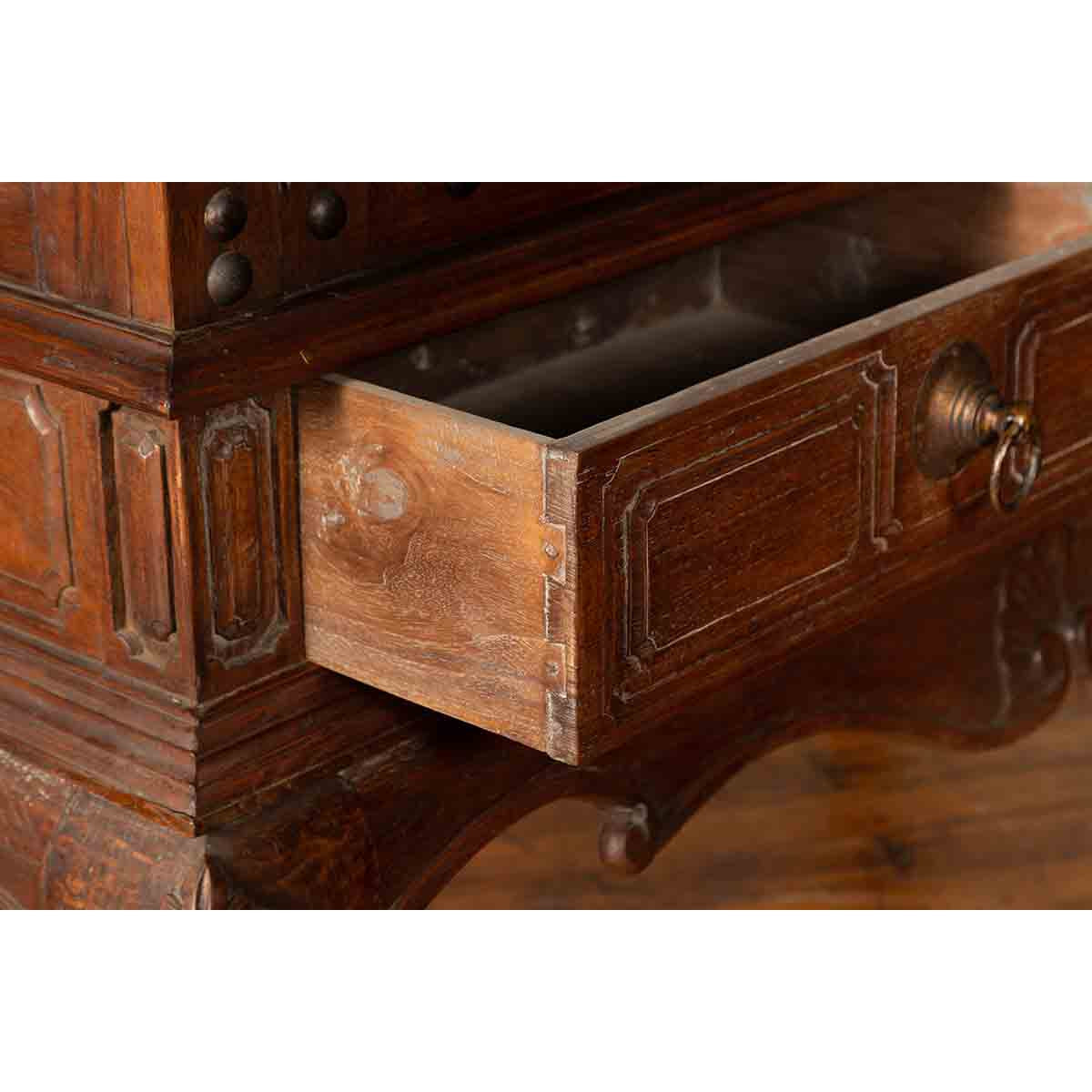Large Javanese Cabinet with Paneled Glass Doors, Bonnet Top and Cabriole Legs-12. Asian & Chinese Furniture, Art, Antiques, Vintage Home Décor for sale at FEA Home