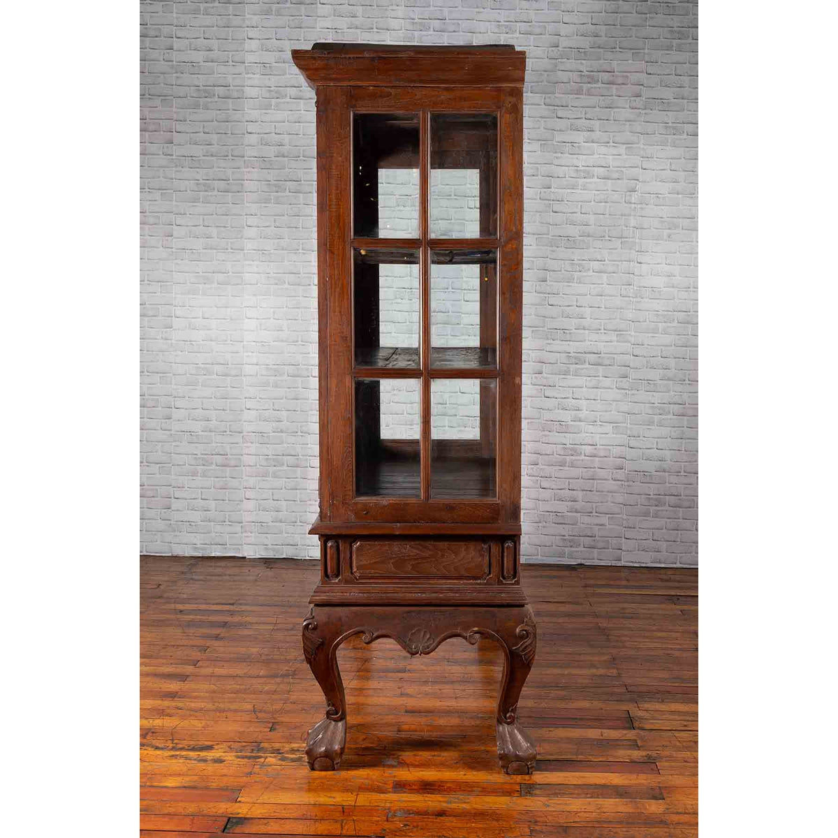 Large Javanese Cabinet with Paneled Glass Doors, Bonnet Top and Cabriole Legs-15. Asian & Chinese Furniture, Art, Antiques, Vintage Home Décor for sale at FEA Home