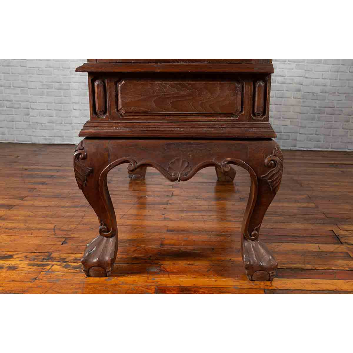 Large Javanese Cabinet with Paneled Glass Doors, Bonnet Top and Cabriole Legs-17. Asian & Chinese Furniture, Art, Antiques, Vintage Home Décor for sale at FEA Home