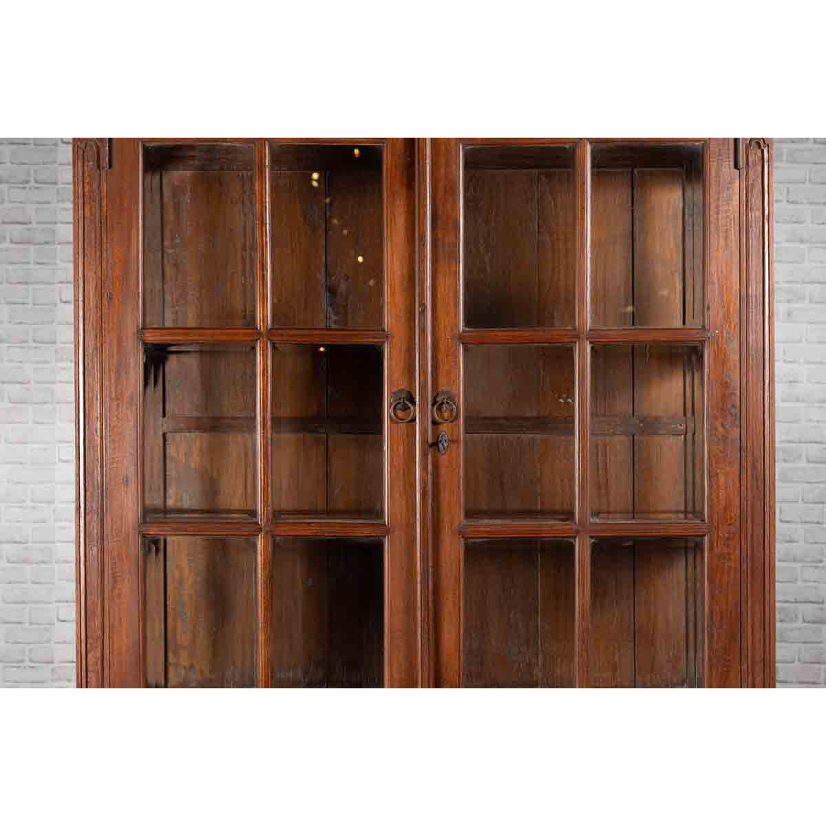Large Javanese Cabinet with Paneled Glass Doors, Bonnet Top and Cabriole Legs-6. Asian & Chinese Furniture, Art, Antiques, Vintage Home Décor for sale at FEA Home