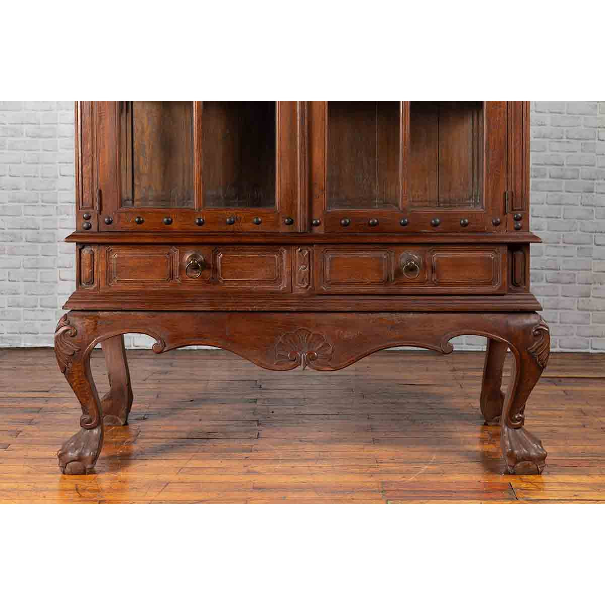 Large Javanese Cabinet with Paneled Glass Doors, Bonnet Top and Cabriole Legs-7. Asian & Chinese Furniture, Art, Antiques, Vintage Home Décor for sale at FEA Home