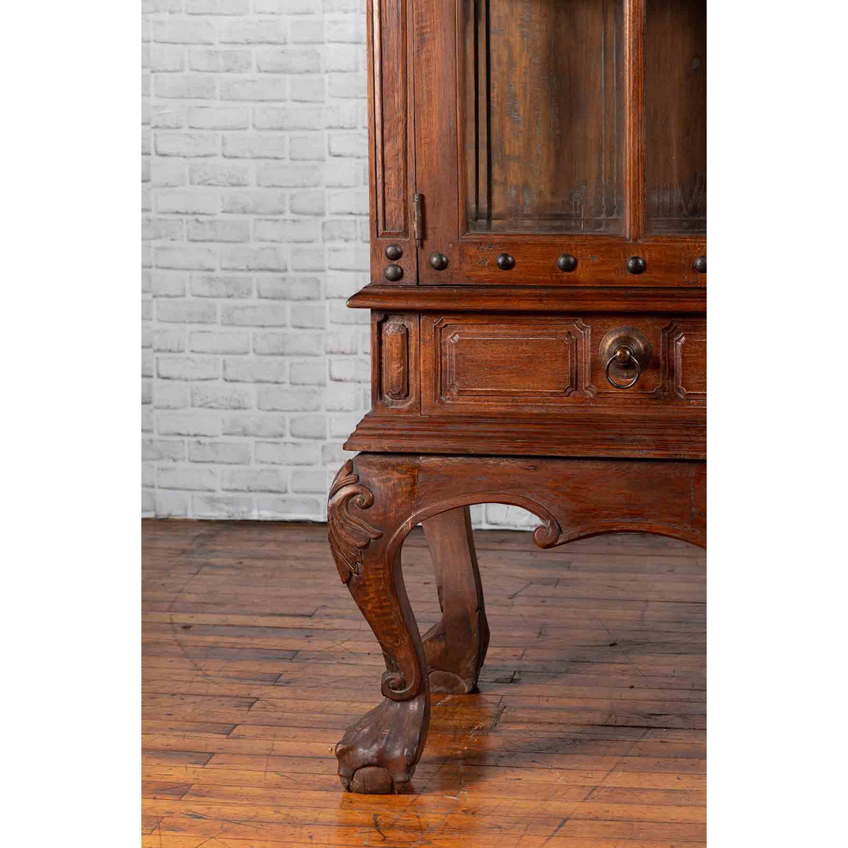 Large Javanese Cabinet with Paneled Glass Doors, Bonnet Top and Cabriole Legs-8. Asian & Chinese Furniture, Art, Antiques, Vintage Home Décor for sale at FEA Home