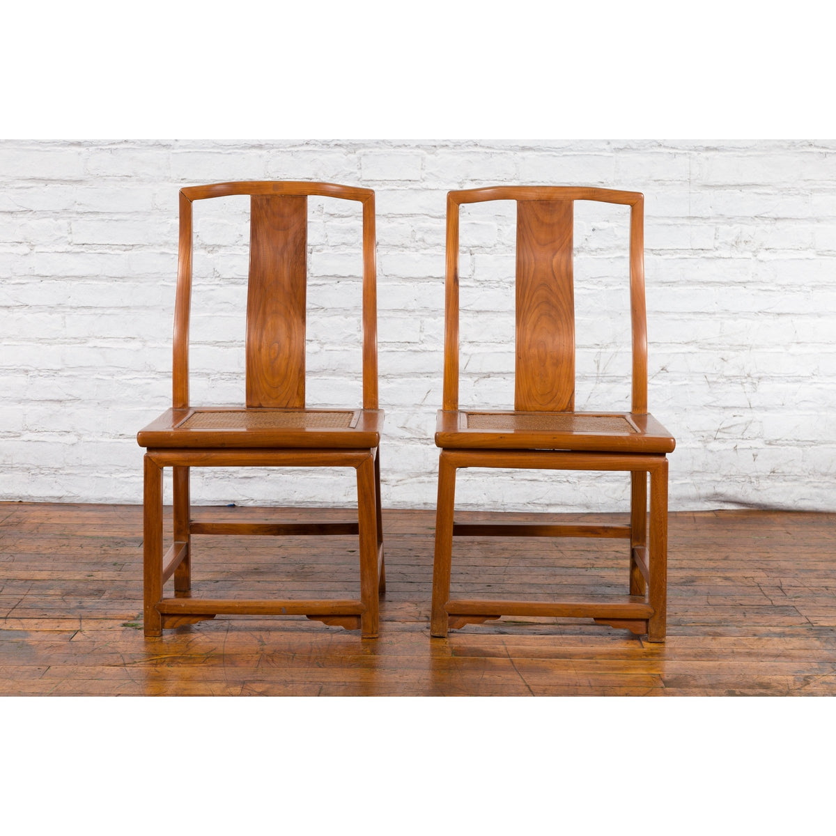 Pair of Ming Dynasty Style Yoke Back Side Chairs with Woven Rattan Seats-2. Asian & Chinese Furniture, Art, Antiques, Vintage Home Décor for sale at FEA Home