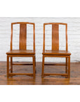 Pair of Ming Dynasty Style Yoke Back Side Chairs with Woven Rattan Seats-2. Asian & Chinese Furniture, Art, Antiques, Vintage Home Décor for sale at FEA Home
