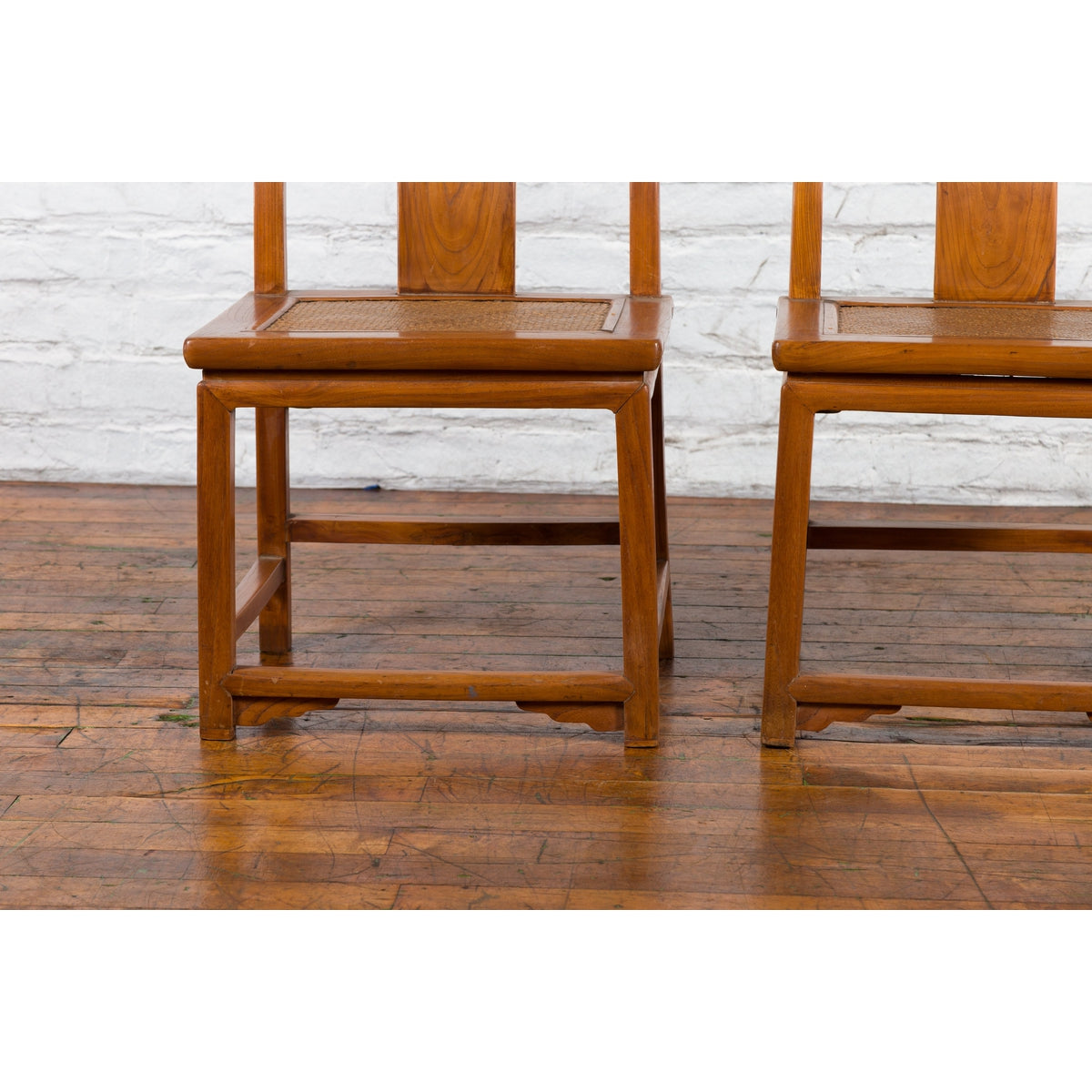 Pair of Ming Dynasty Style Yoke Back Side Chairs with Woven Rattan Seats-13. Asian & Chinese Furniture, Art, Antiques, Vintage Home Décor for sale at FEA Home