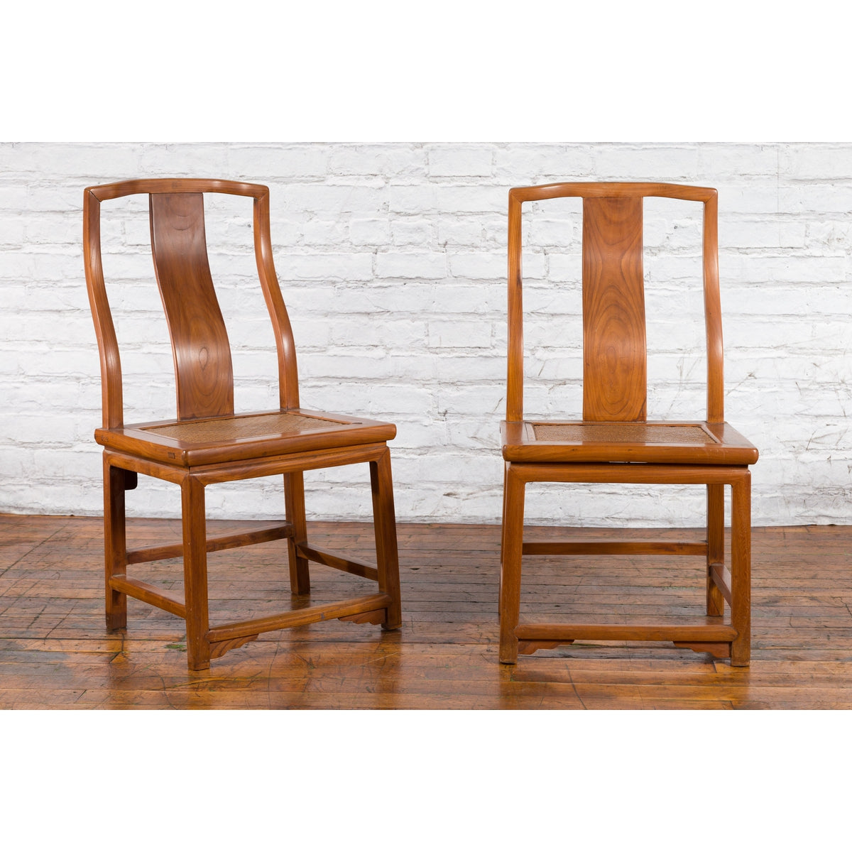 Pair of Ming Dynasty Style Yoke Back Side Chairs with Woven Rattan Seats-3. Asian & Chinese Furniture, Art, Antiques, Vintage Home Décor for sale at FEA Home