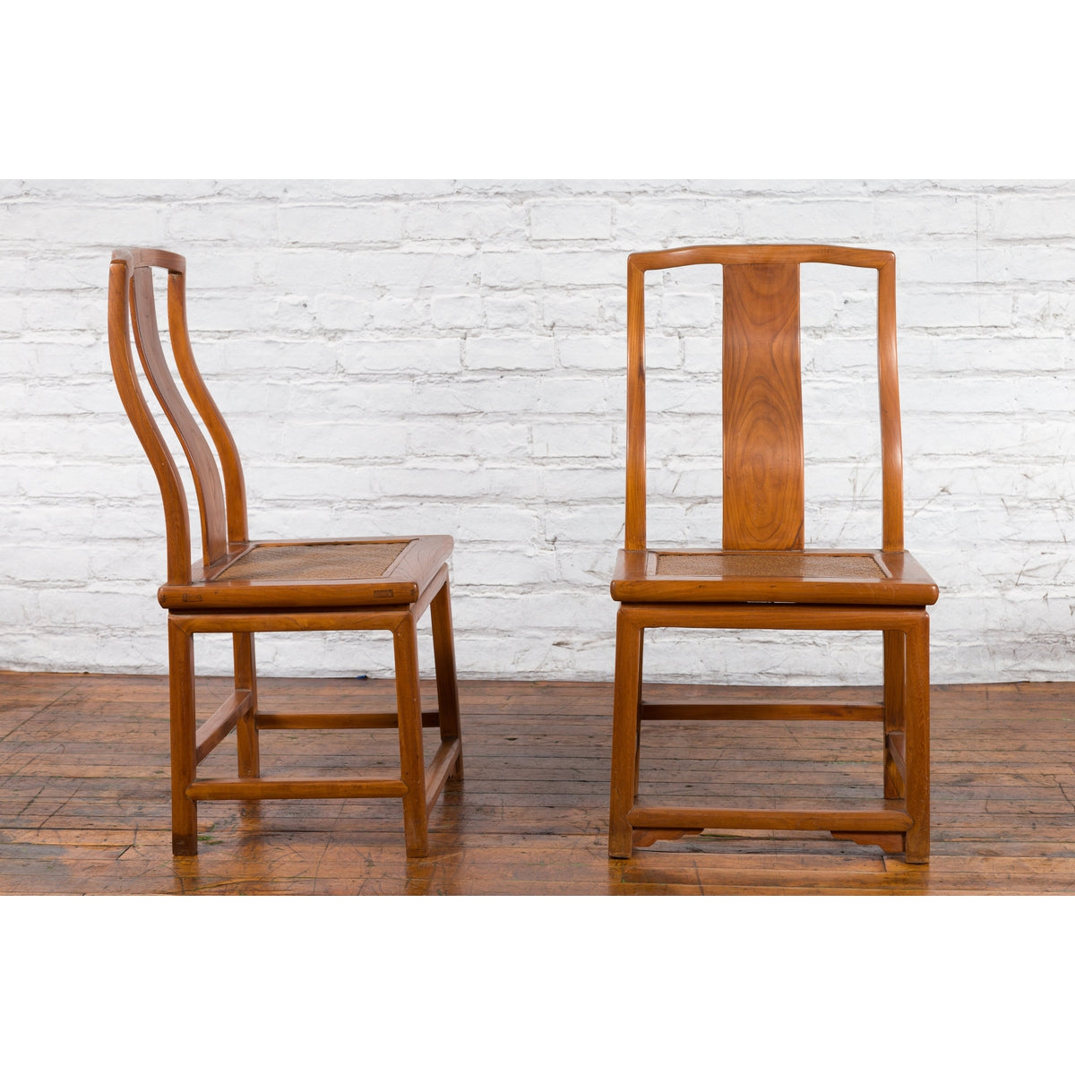 Pair of Ming Dynasty Style Yoke Back Side Chairs with Woven Rattan Seats-5. Asian & Chinese Furniture, Art, Antiques, Vintage Home Décor for sale at FEA Home