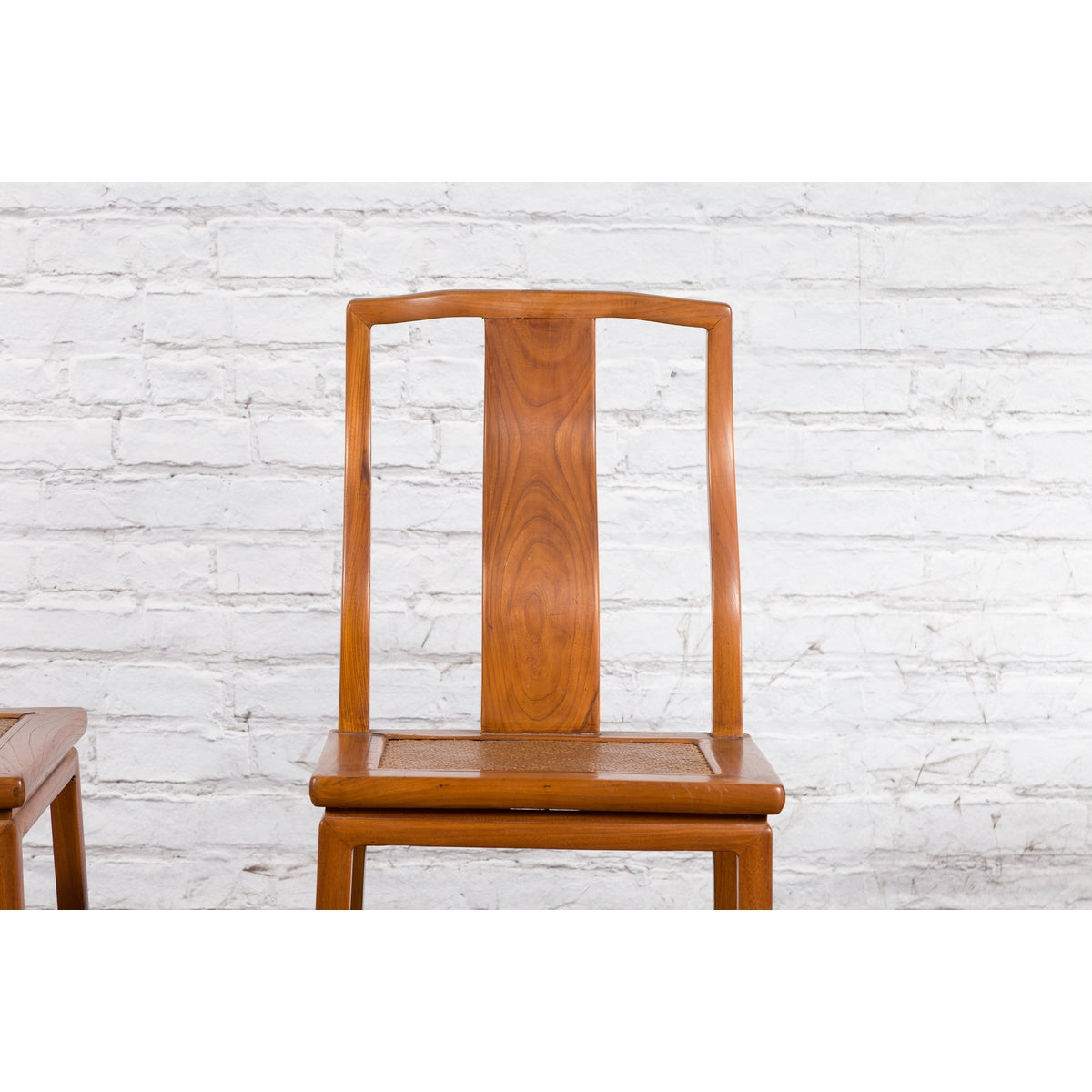 Pair of Ming Dynasty Style Yoke Back Side Chairs with Woven Rattan Seats-8. Asian & Chinese Furniture, Art, Antiques, Vintage Home Décor for sale at FEA Home