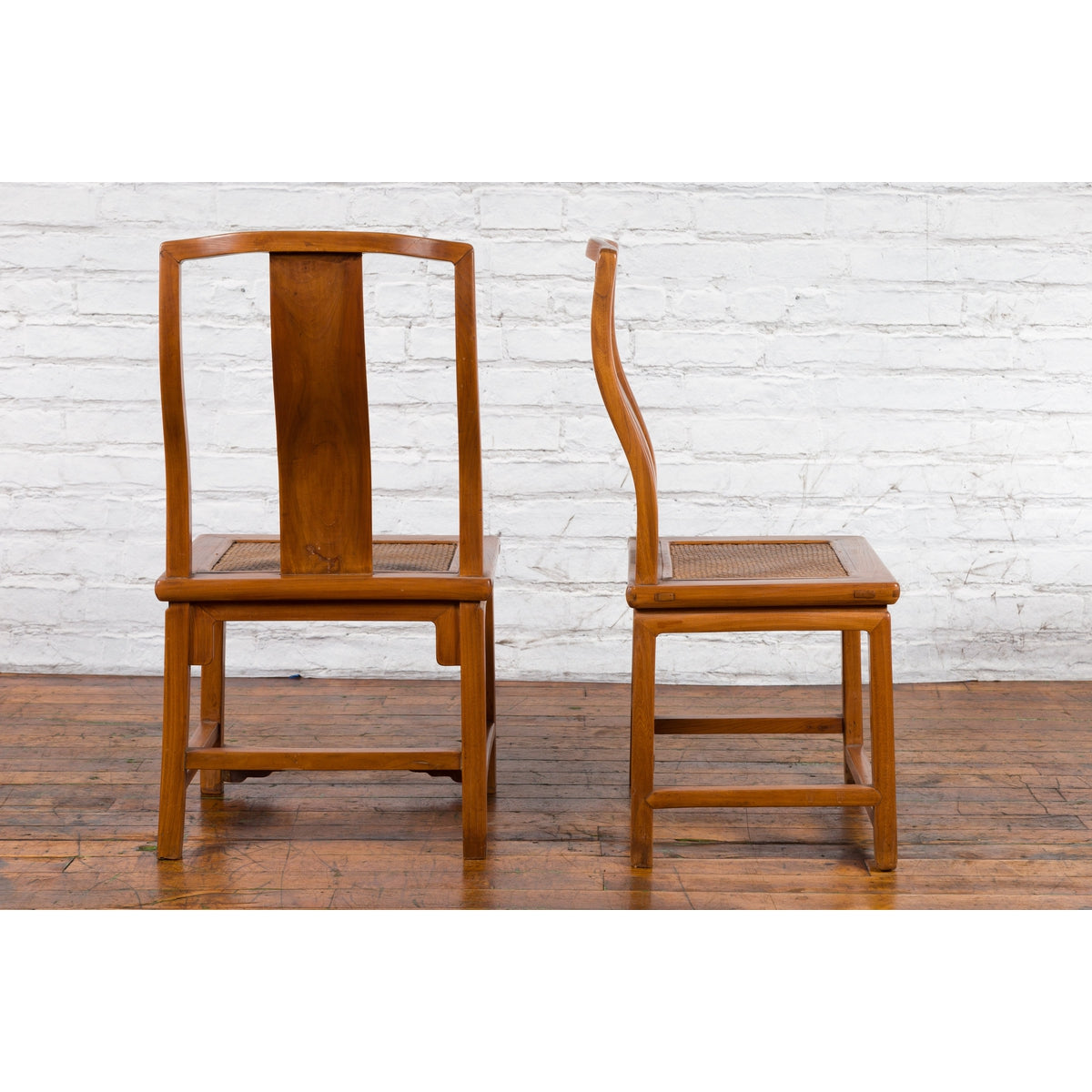 Pair of Ming Dynasty Style Yoke Back Side Chairs with Woven Rattan Seats-7. Asian & Chinese Furniture, Art, Antiques, Vintage Home Décor for sale at FEA Home