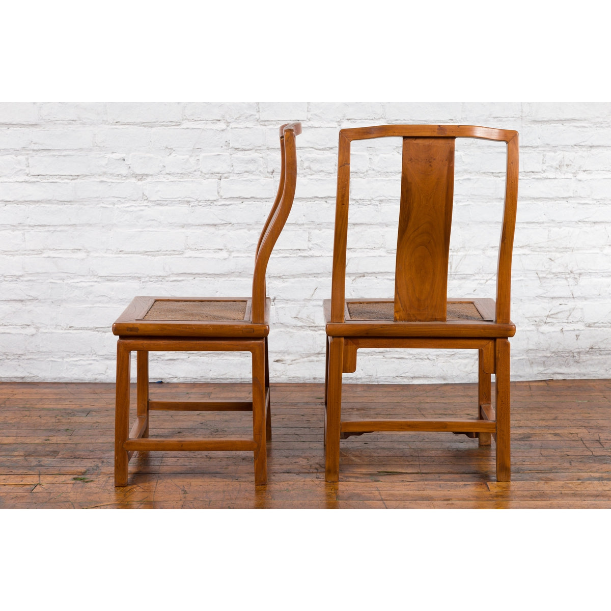 Pair of Ming Dynasty Style Yoke Back Side Chairs with Woven Rattan Seats-6. Asian & Chinese Furniture, Art, Antiques, Vintage Home Décor for sale at FEA Home