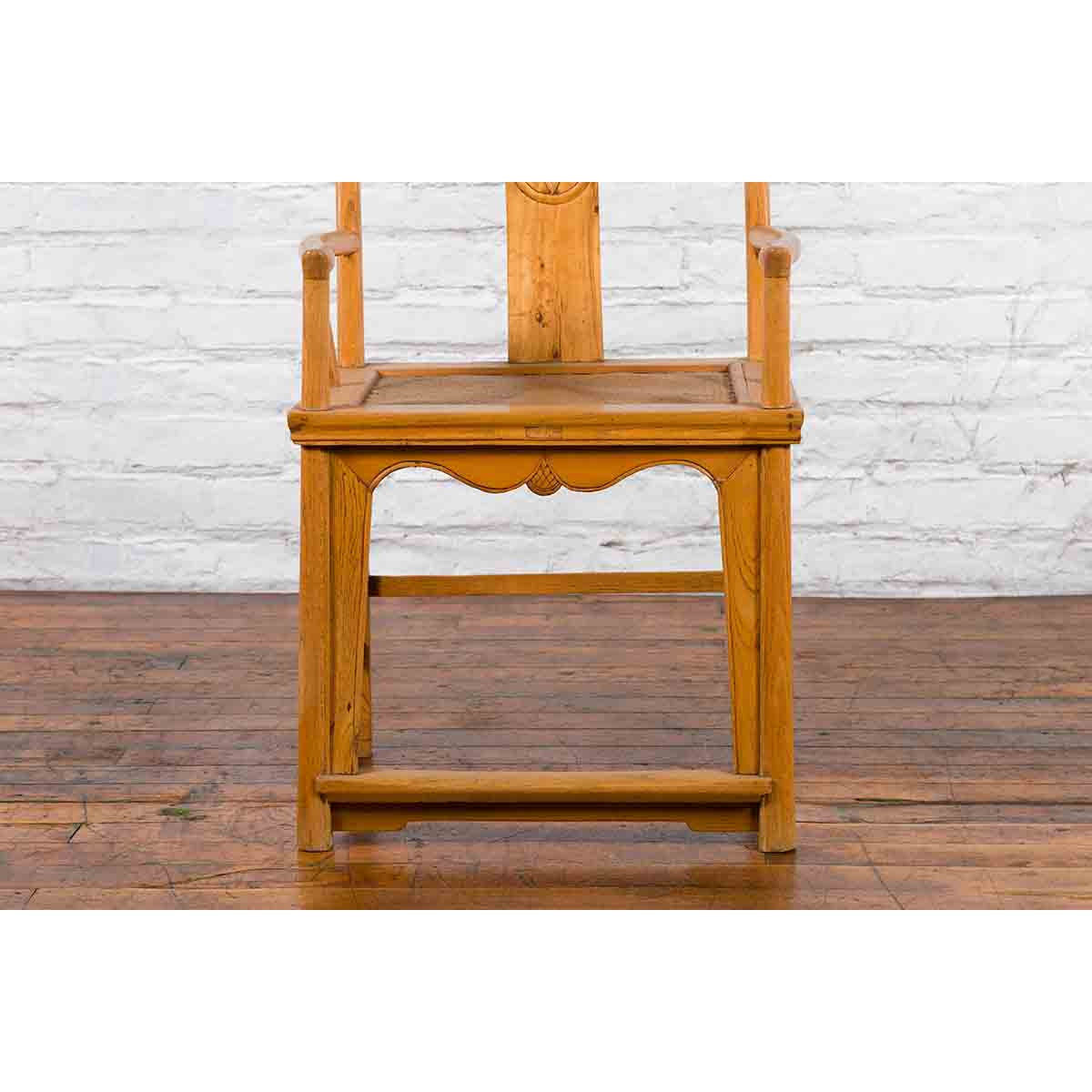 Chinese Early 20th Century Armchair with Hand-Carved Medallion and Rattan Seat-7. Asian & Chinese Furniture, Art, Antiques, Vintage Home Décor for sale at FEA Home