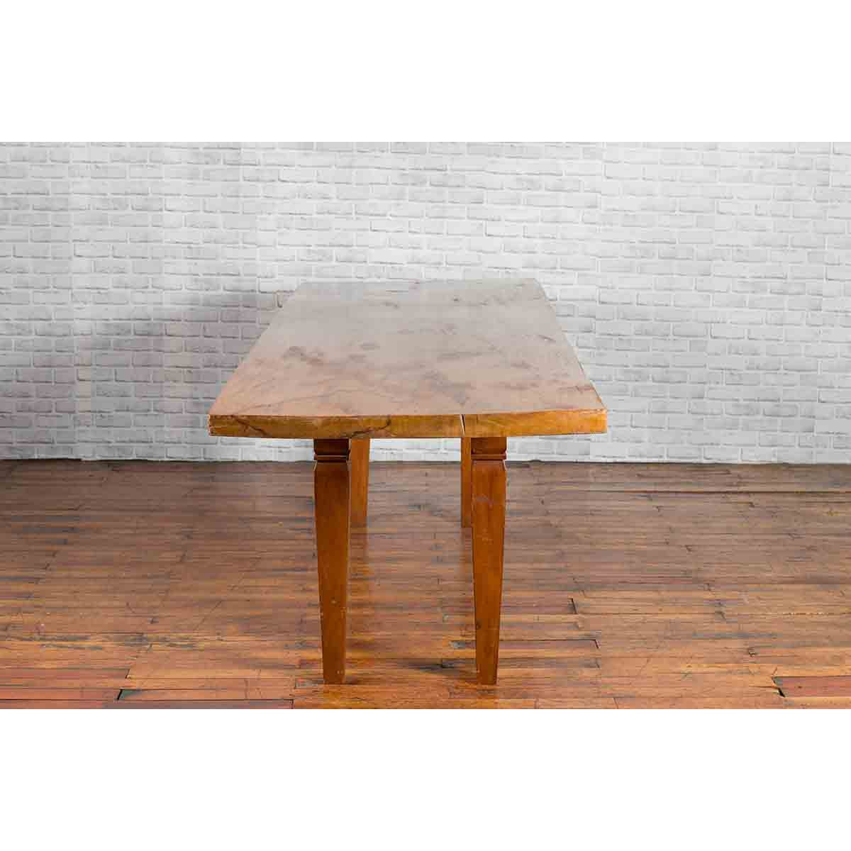 Large Vintage Indonesian Dining Table with Mango Wood Top and Tapered Legs-12. Asian & Chinese Furniture, Art, Antiques, Vintage Home Décor for sale at FEA Home