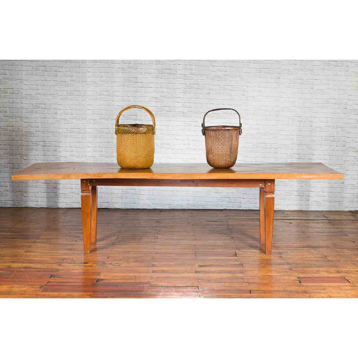 Large Vintage Indonesian Dining Table with Mango Wood Top and Tapered Legs-3. Asian & Chinese Furniture, Art, Antiques, Vintage Home Décor for sale at FEA Home