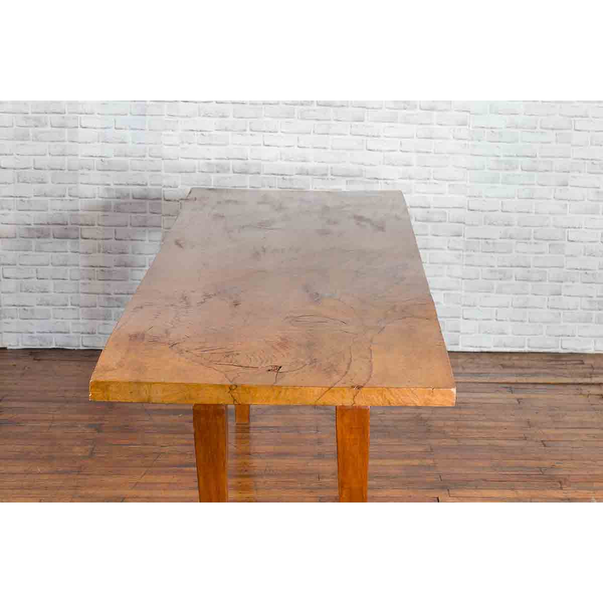 Large Vintage Indonesian Dining Table with Mango Wood Top and Tapered Legs-10. Asian & Chinese Furniture, Art, Antiques, Vintage Home Décor for sale at FEA Home