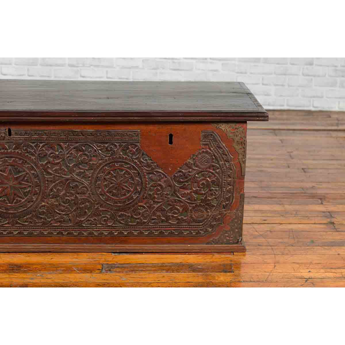 Late 19th Century Coffer from Sumatra with Carved Motifs and Iron Hardware-8. Asian & Chinese Furniture, Art, Antiques, Vintage Home Décor for sale at FEA Home