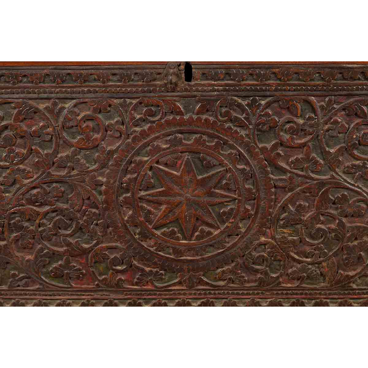 Late 19th Century Coffer from Sumatra with Carved Motifs and Iron Hardware-9. Asian & Chinese Furniture, Art, Antiques, Vintage Home Décor for sale at FEA Home