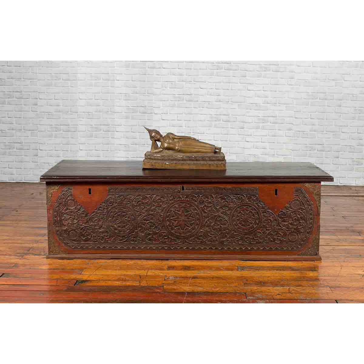 Late 19th Century Coffer from Sumatra with Carved Motifs and Iron Hardware-4. Asian & Chinese Furniture, Art, Antiques, Vintage Home Décor for sale at FEA Home