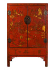 Chinese Qing Dynasty 19th Century Red Lacquer Cabinet with Gold Chinoiseries-1. Asian & Chinese Furniture, Art, Antiques, Vintage Home Décor for sale at FEA Home