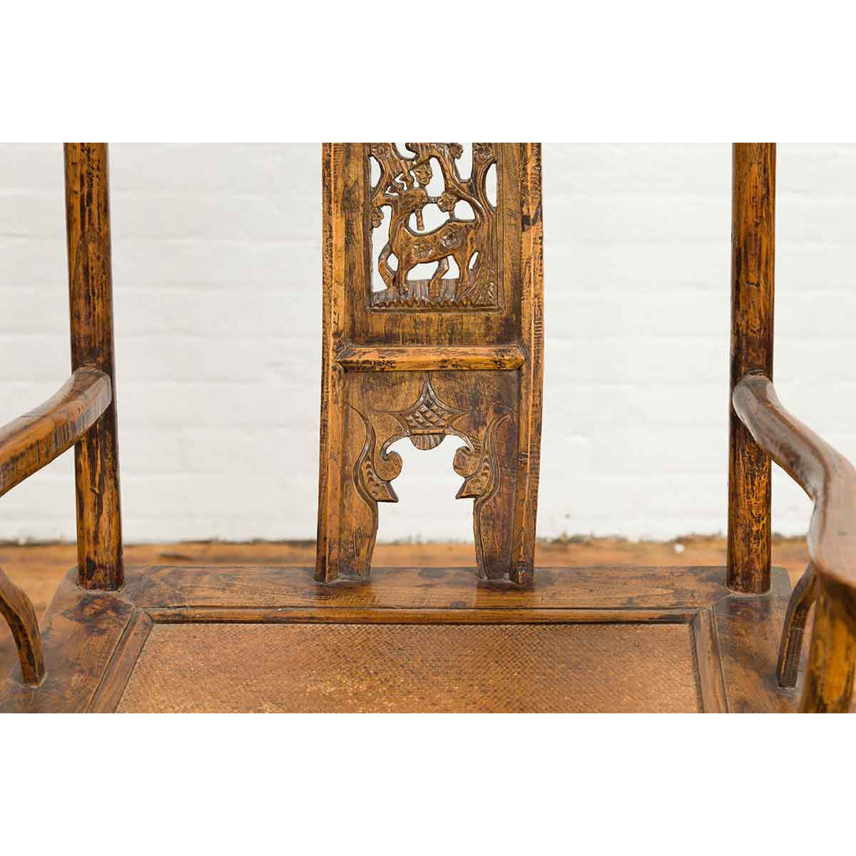 Pair of Chinese Qing Dynasty 19th Century Yoke Back Armchairs with Rattan Seats-12. Asian & Chinese Furniture, Art, Antiques, Vintage Home Décor for sale at FEA Home
