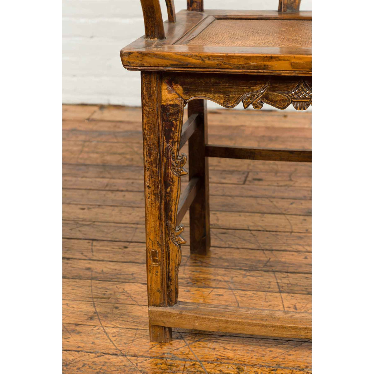 Pair of Chinese Qing Dynasty 19th Century Yoke Back Armchairs with Rattan Seats-17. Asian & Chinese Furniture, Art, Antiques, Vintage Home Décor for sale at FEA Home