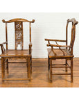 Pair of Chinese Qing Dynasty 19th Century Yoke Back Armchairs with Rattan Seats-6. Asian & Chinese Furniture, Art, Antiques, Vintage Home Décor for sale at FEA Home