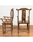 Pair of Chinese Qing Dynasty 19th Century Yoke Back Armchairs with Rattan Seats-7. Asian & Chinese Furniture, Art, Antiques, Vintage Home Décor for sale at FEA Home