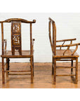 Pair of Chinese Qing Dynasty 19th Century Yoke Back Armchairs with Rattan Seats-5. Asian & Chinese Furniture, Art, Antiques, Vintage Home Décor for sale at FEA Home